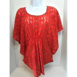 Anthropologie The Addison Story‎ Orange Burn Out Batwing Short Sleeve Top SZ XS